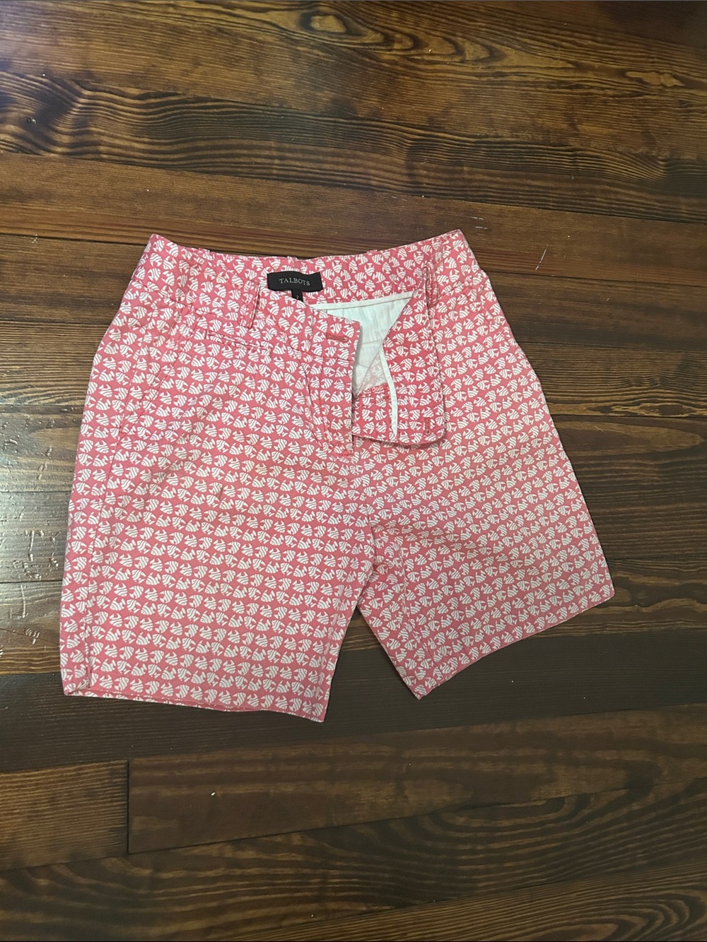 Talbots Pink and White Patterned Flat-Front Shorts